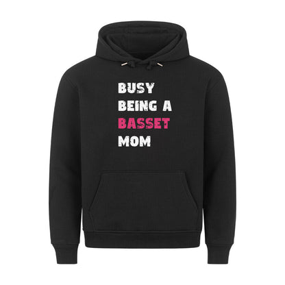 Premium Hoodie "Basset - Busy MOM" Schwarz – hunde-shirt.de