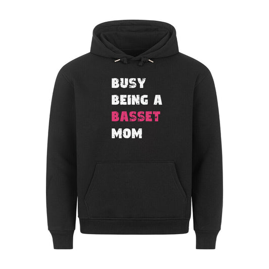Premium Hoodie "Basset - Busy MOM" Schwarz – hunde-shirt.de