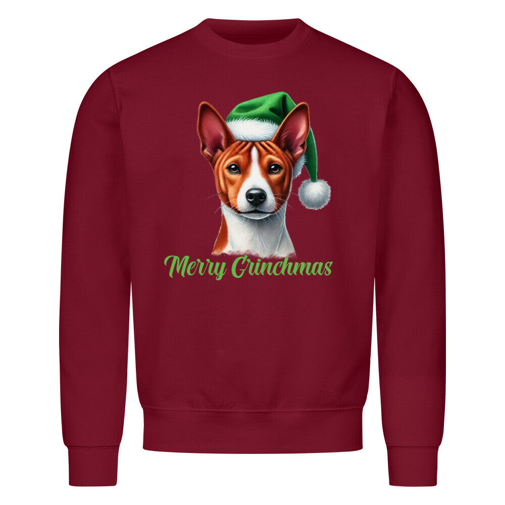 Premium Sweatshirt "Basenji - Merry Grinchmas" Burgunder – hunde-shirt.de