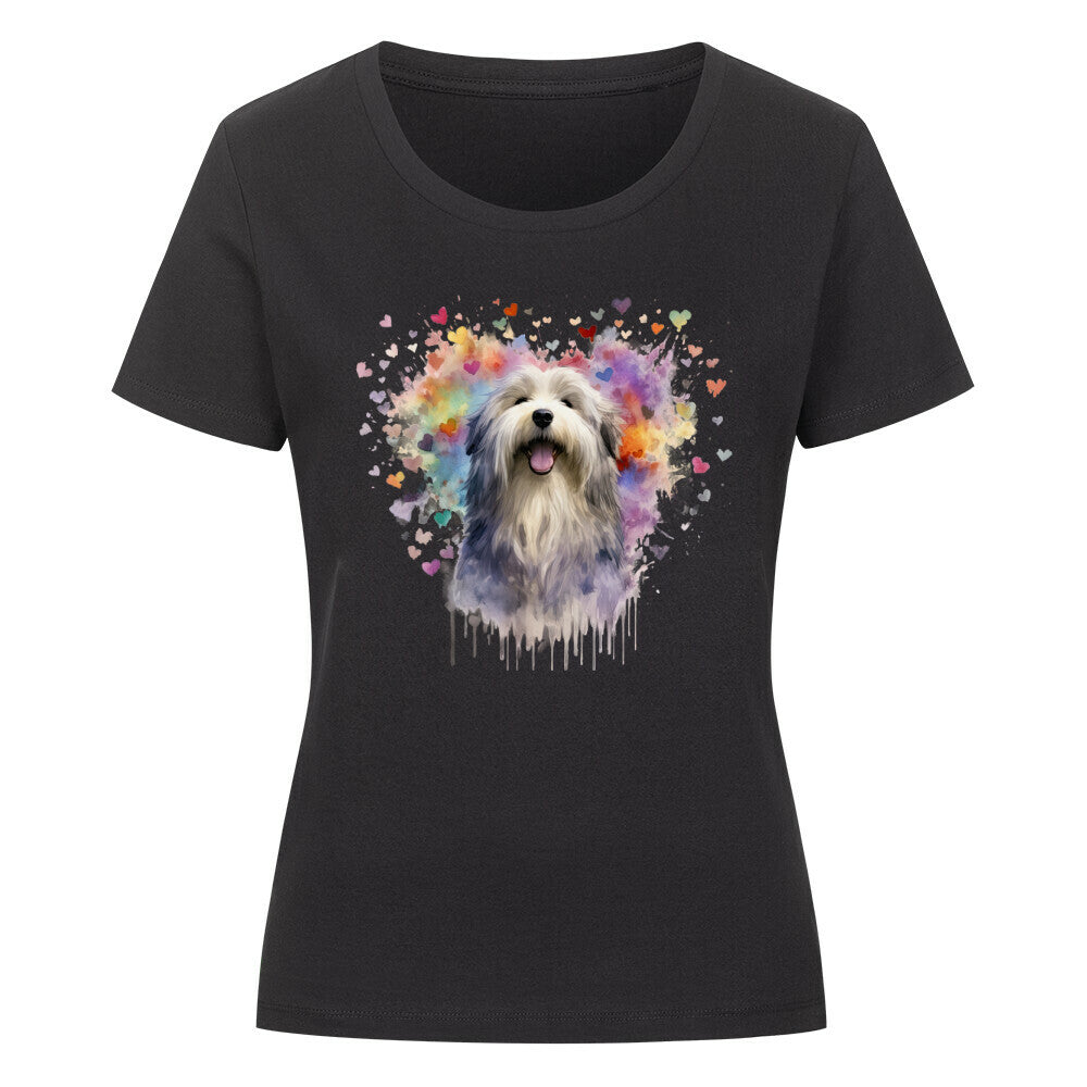 Premium Organic Damen-Shirt "Bearded Collie - HEART" Schwarz – hunde-shirt.de