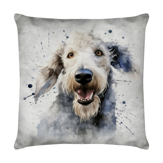Kissen "Bedlington Terrier - Splash" Weiß – hunde-shirt.de
