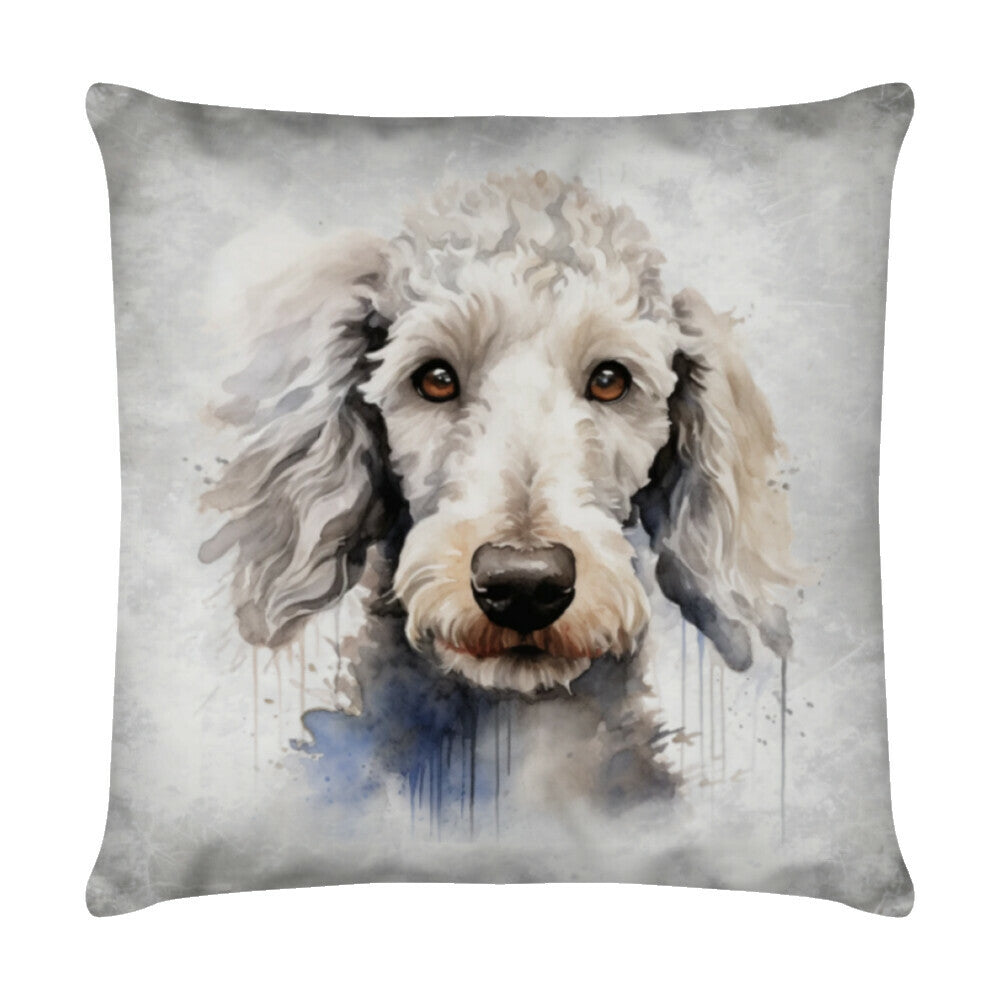 Kissen "Bedlington Terrier - Blick" Weiß – hunde-shirt.de