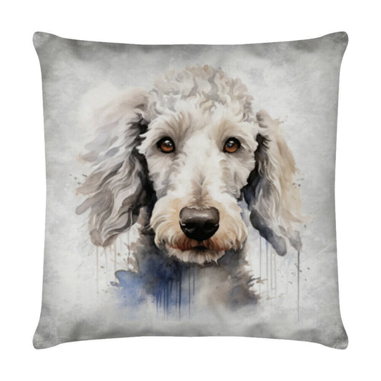 Kissen "Bedlington Terrier - Blick" Weiß – hunde-shirt.de
