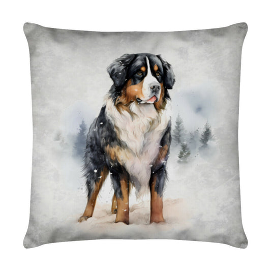Kissen "Berner Sennenhund - Winter 2" Weiß – hunde-shirt.de