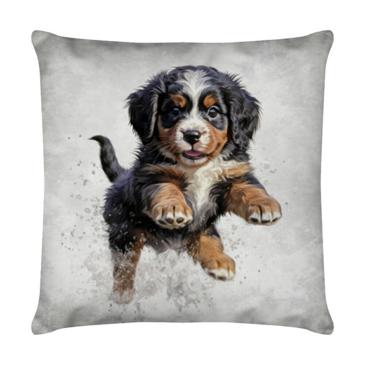 Kissen "Berner Sennenhund Puppy - Jump" Weiß – hunde-shirt.de