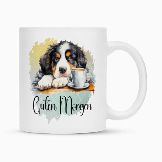 Tasse "Berner Sennenhund - Guten Morgen" Weiß – hunde-shirt.de