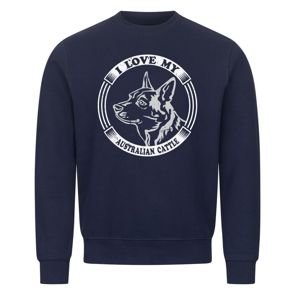 Premium Sweatshirt "Australian Cattle Dog - I love..." Navy Blue – hunde-shirt.de