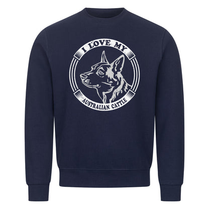 Premium Sweatshirt "Australian Cattle Dog - I love..." Navy Blue – hunde-shirt.de