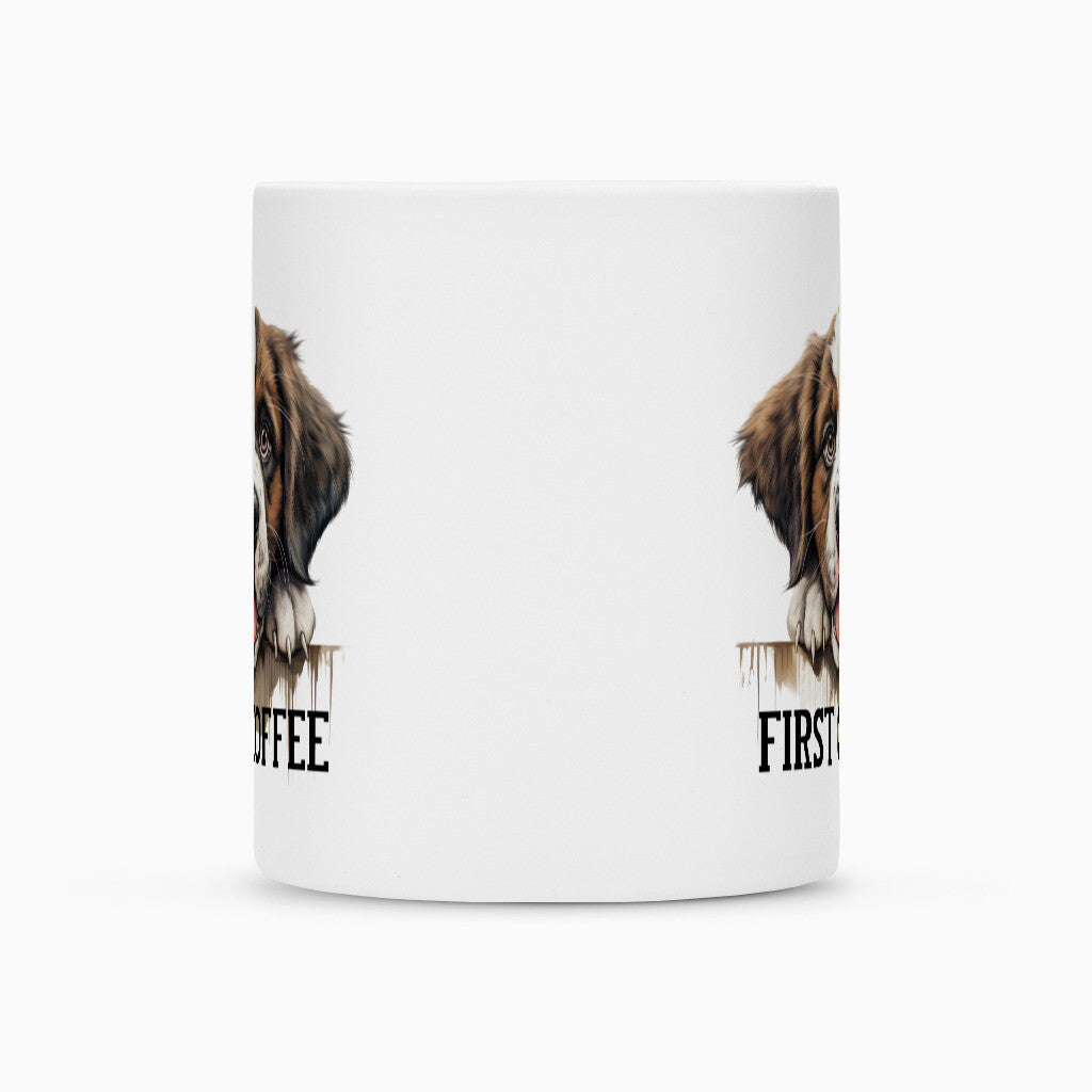 Tasse "Bernhardiner - FIRST COFFEE" – hunde-shirt.de