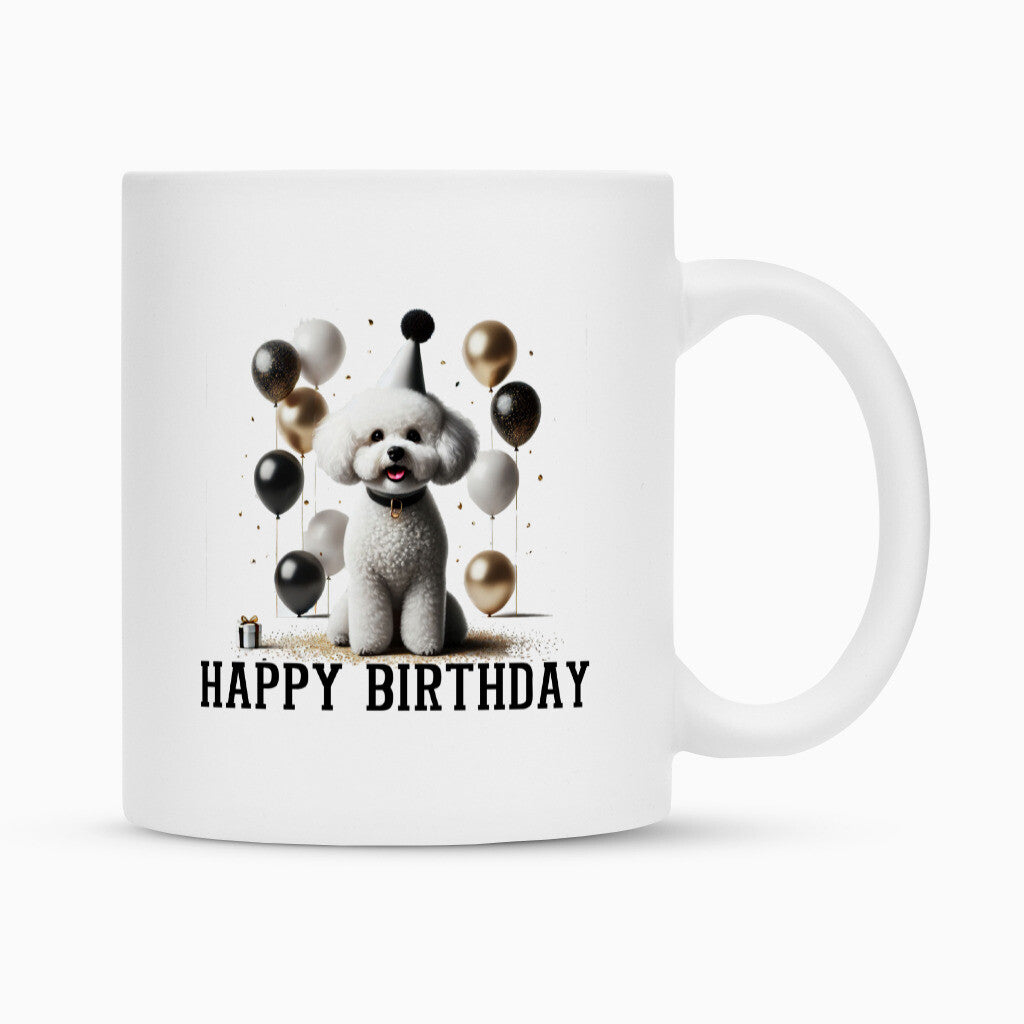 Tasse "Bichon Frisé - Happy Birthday" Weiß – hunde-shirt.de