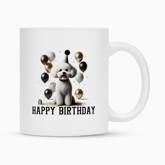 Tasse "Bichon Frisé - Happy Birthday" Weiß – hunde-shirt.de