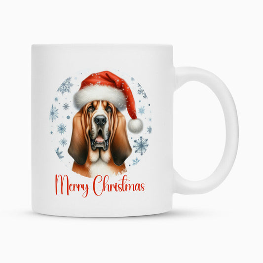 Tasse "Bloodhound - Merry Christmas" Weiß – hunde-shirt.de