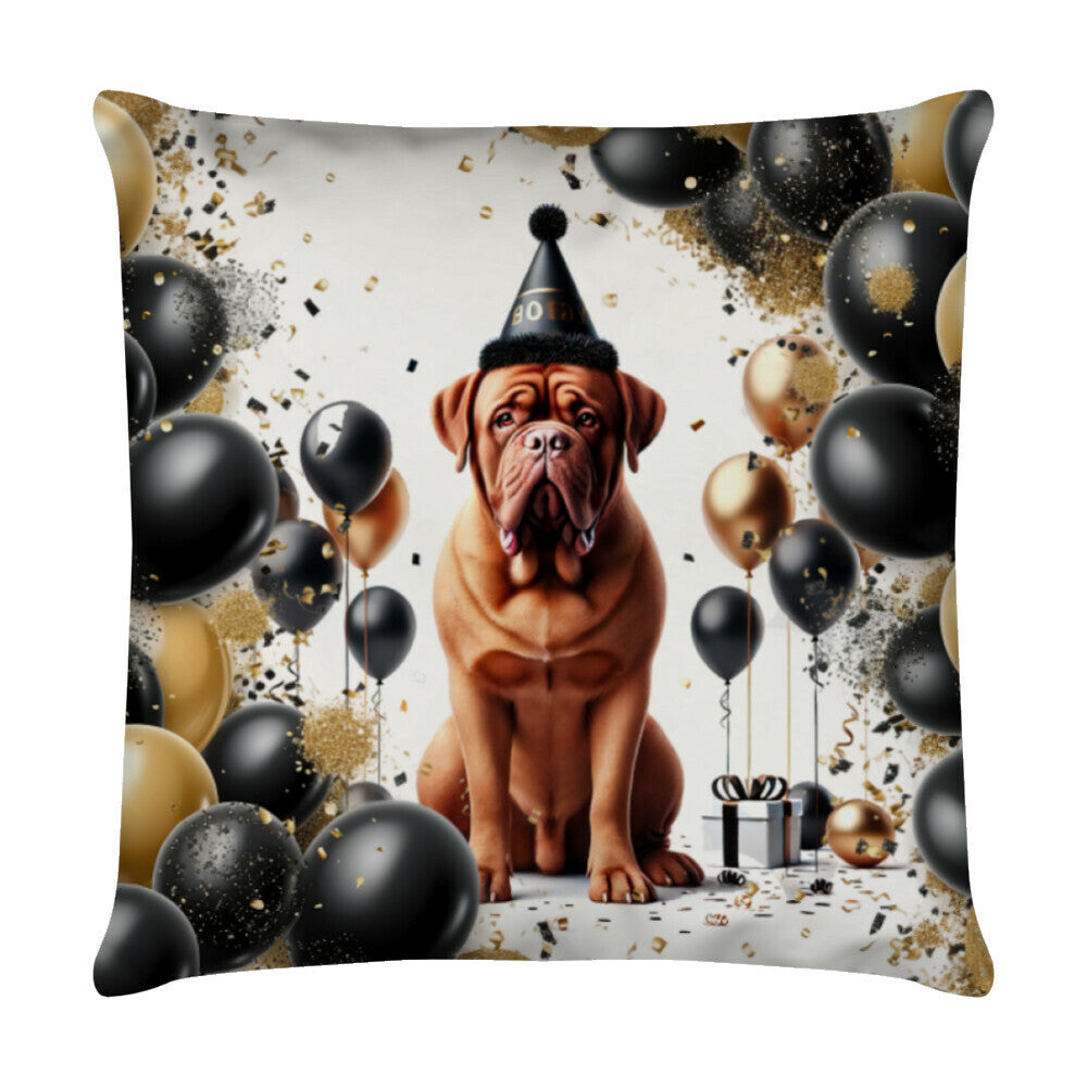 Kissen "Bordeauxdogge - Geburtstag" Weiß – hunde-shirt.de