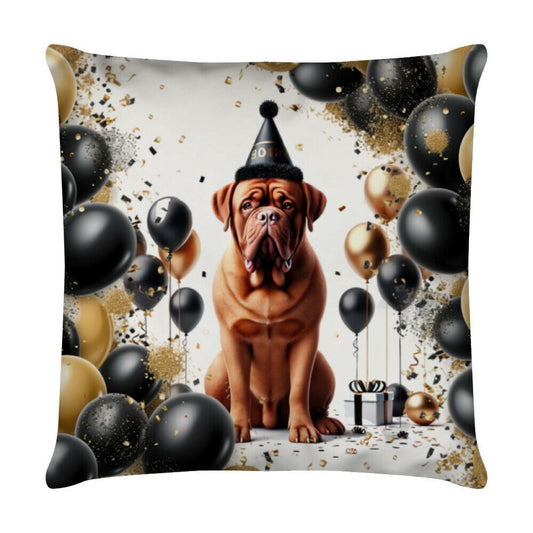 Kissen "Bordeauxdogge - Geburtstag" Weiß – hunde-shirt.de