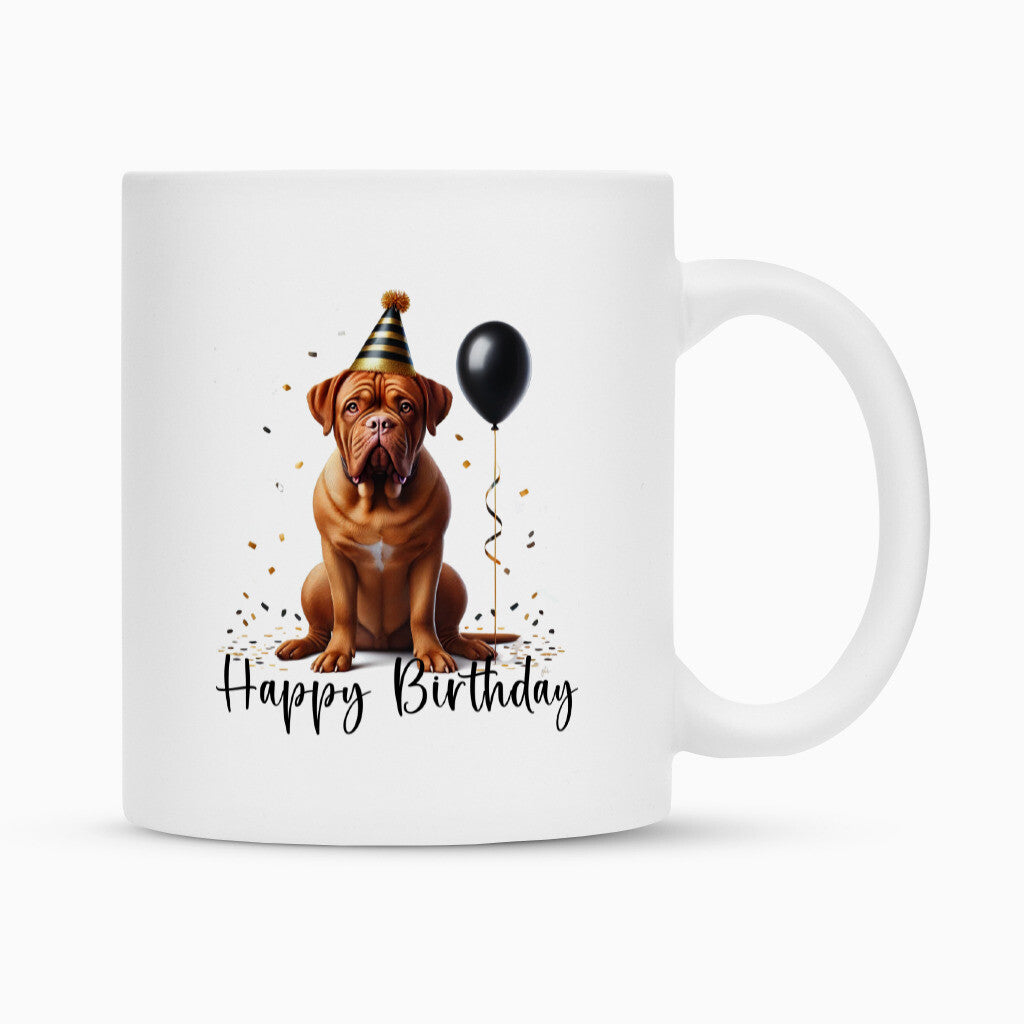 Tasse "Bordeauxdogge - Happy Birthday" Weiß – hunde-shirt.de