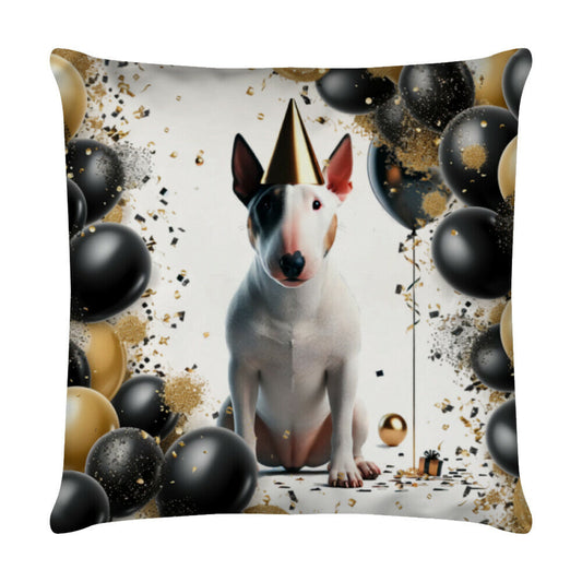 Kissen "Bullterrier - Geburtstag" Weiß – hunde-shirt.de