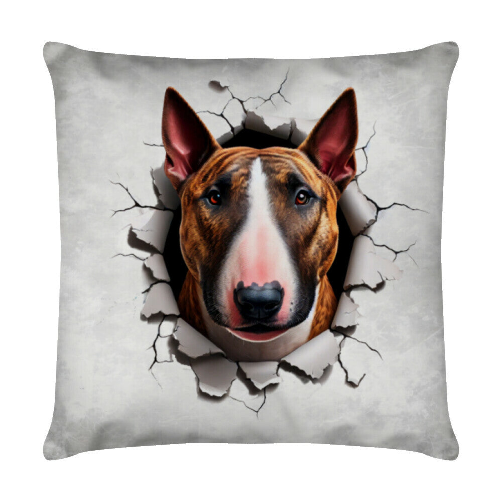 Kissen "Bullterrier ( braun ) - Look" Weiß – hunde-shirt.de