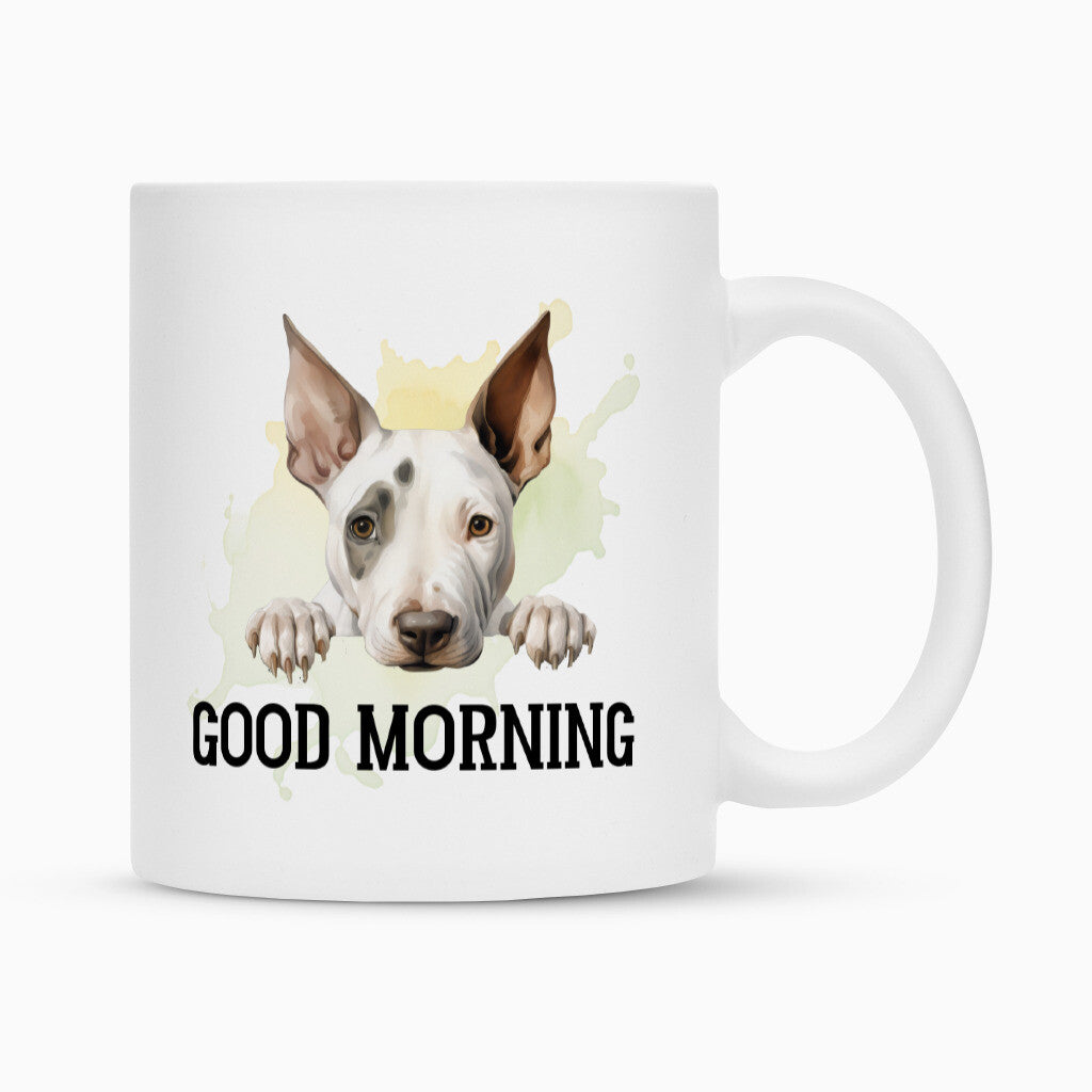 Tasse "Bullterrier - GOOD MORNING" Weiß – hunde-shirt.de