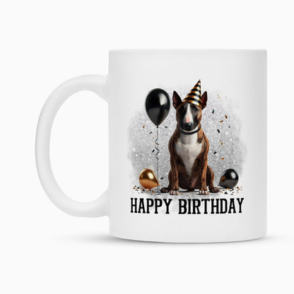 Tasse "Bullterrier ( braun ) - Happy Birthday" – hunde-shirt.de