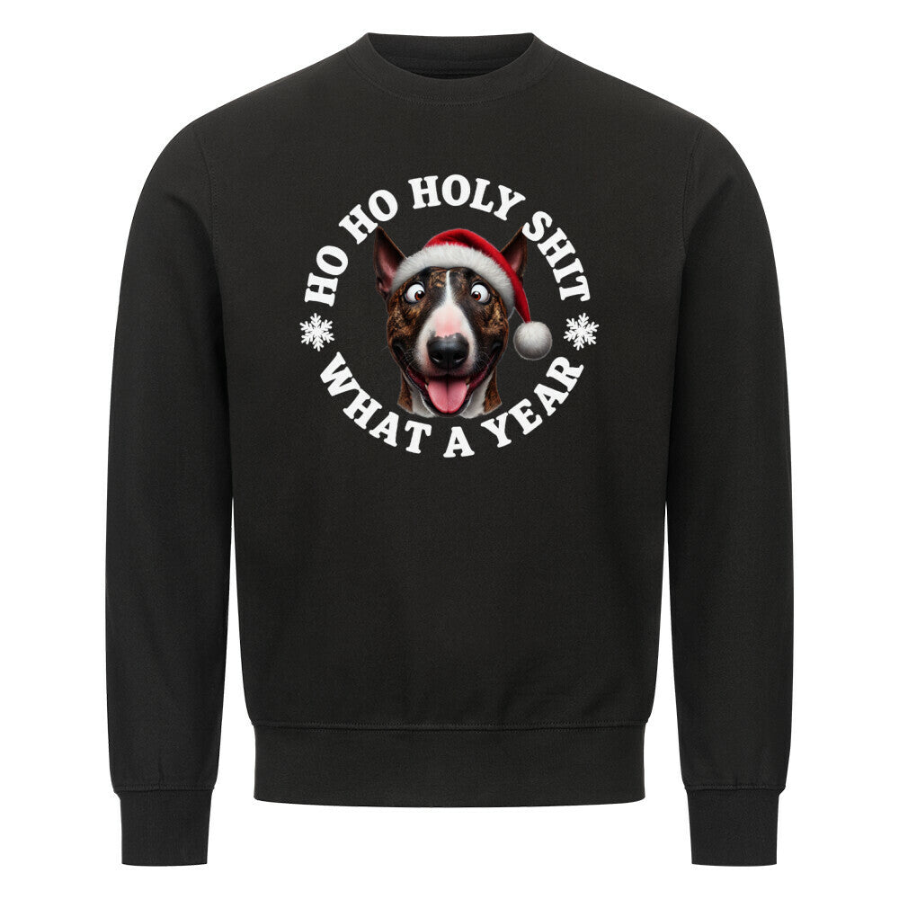 Premium Sweatshirt "Bullterrier ( braun ) - HO HO..." Schwarz – hunde-shirt.de