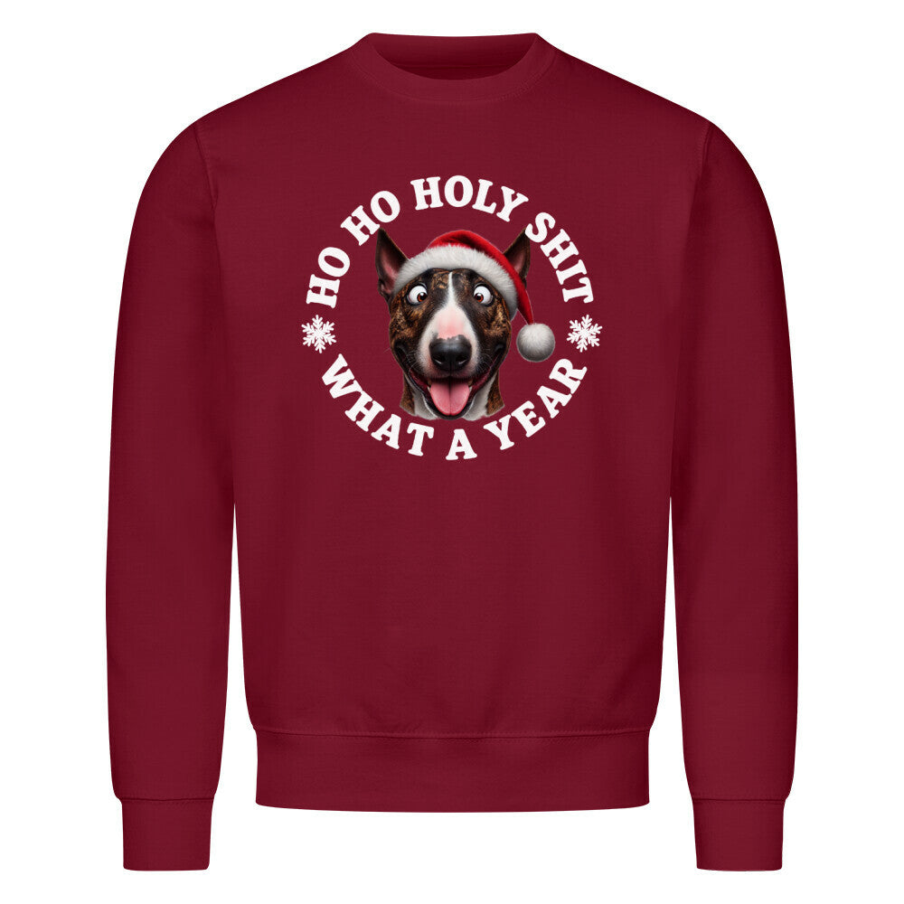 Premium Sweatshirt "Bullterrier ( braun ) - HO HO..." Burgunder – hunde-shirt.de