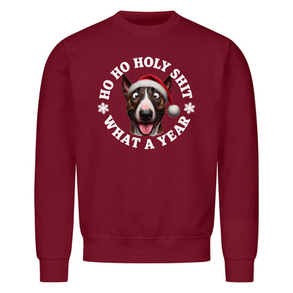 Premium Sweatshirt "Bullterrier ( braun ) - HO HO..." Burgunder – hunde-shirt.de