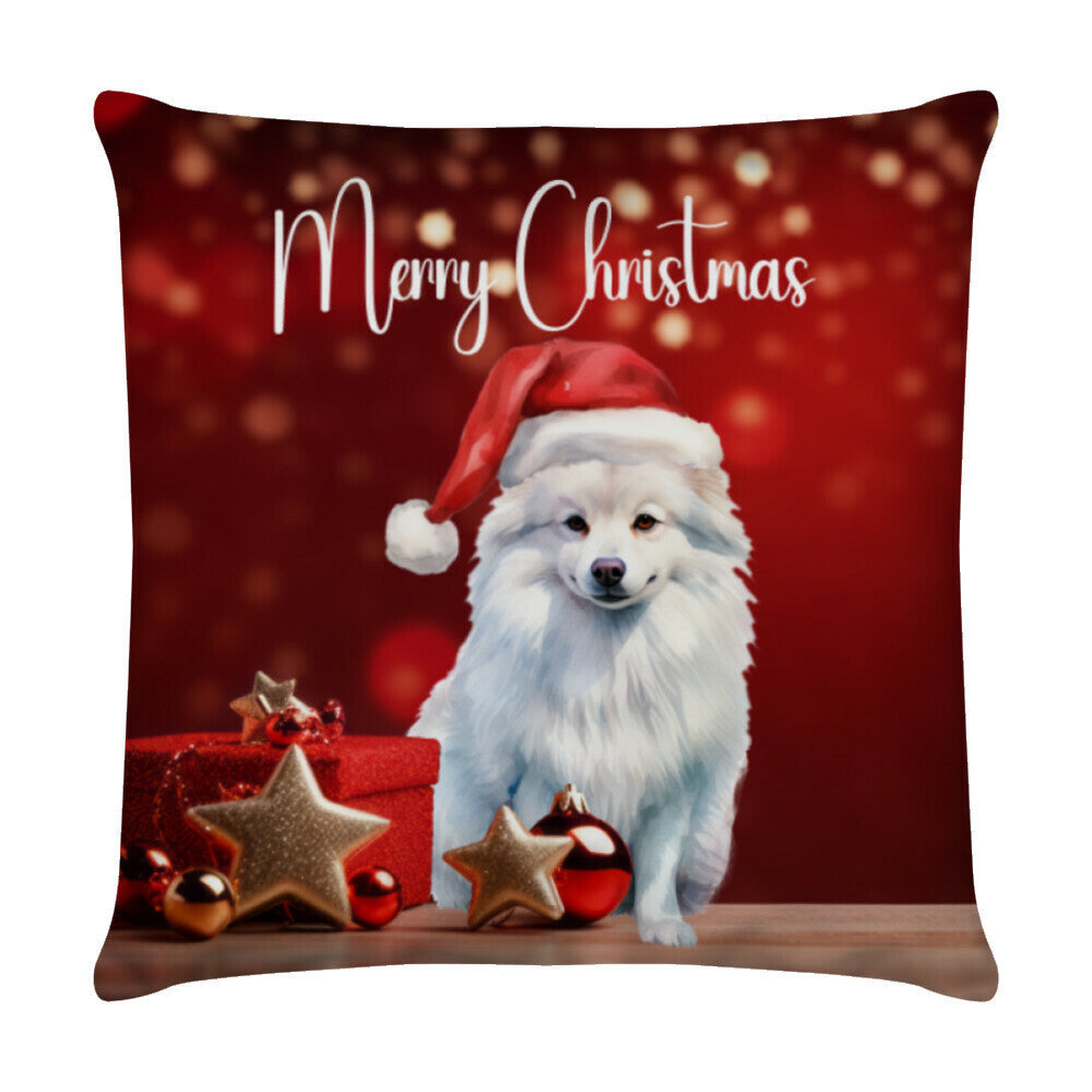 Kissen "American Eskimo - Merry Christmas" Weiß – hunde-shirt.de
