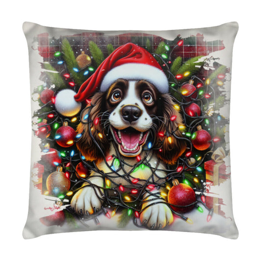 Kissen "Springer Spaniel - Funny Christmas" Weiß – hunde-shirt.de