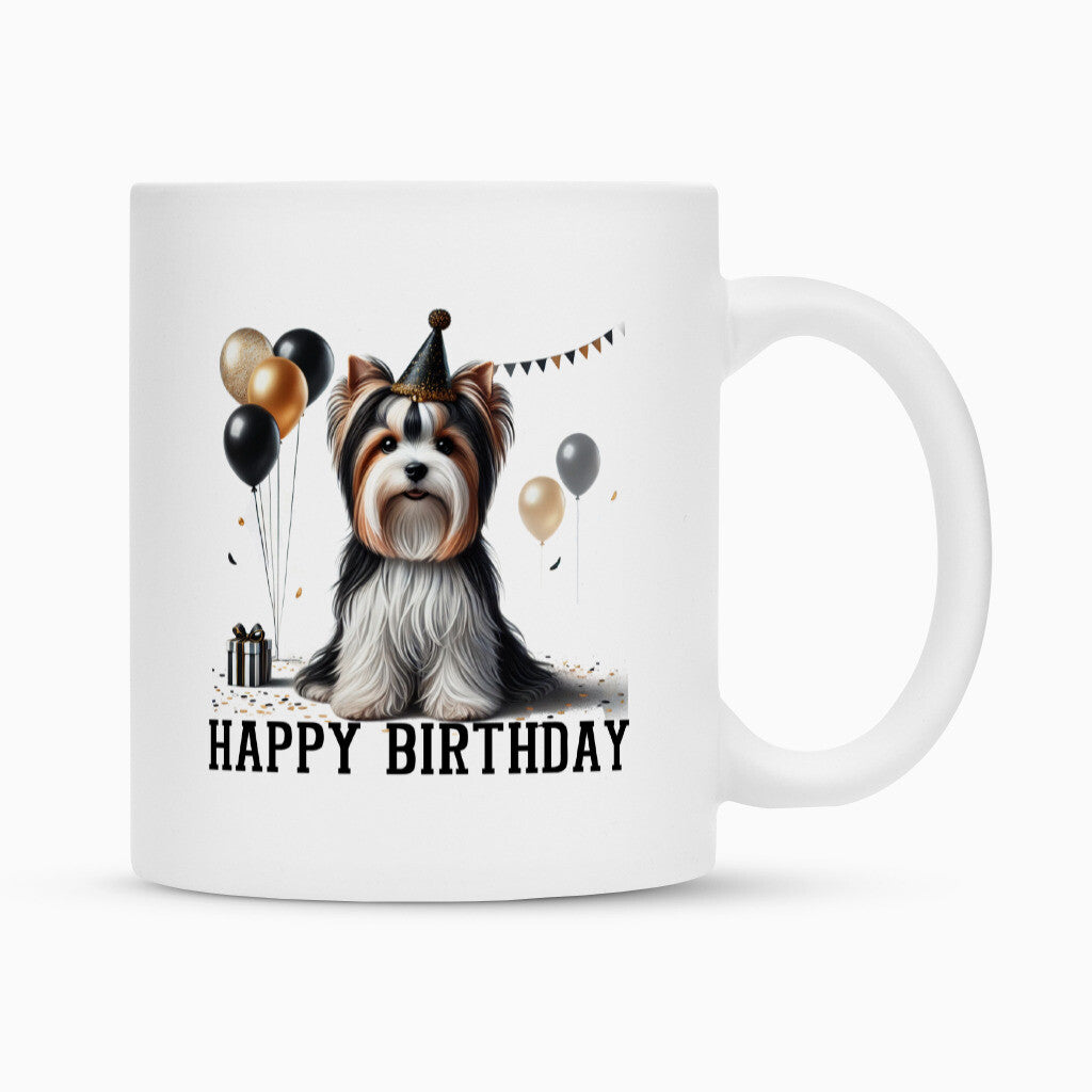 Tasse "Biewer Terrier - Happy Birthday" Weiß – hunde-shirt.de