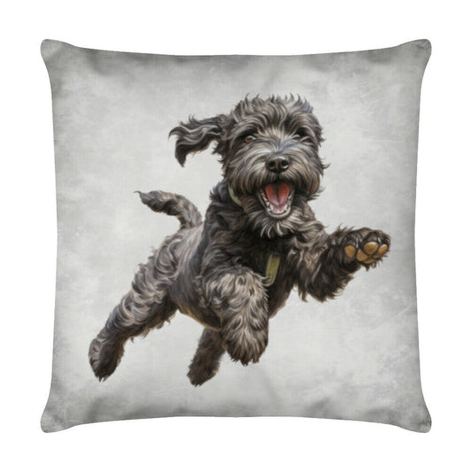 Kissen "Black Russian Terrier - Jump" Weiß – hunde-shirt.de