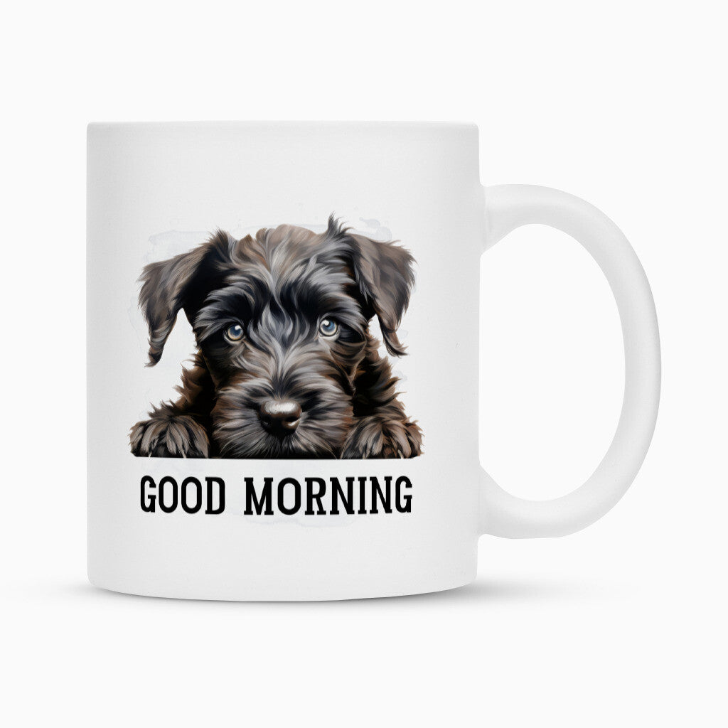 Tasse "Black Russian Terrier - GOOD MORNING" Weiß – hunde-shirt.de