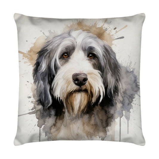 Kissen "Bobtail - Aquarell" Weiß – hunde-shirt.de