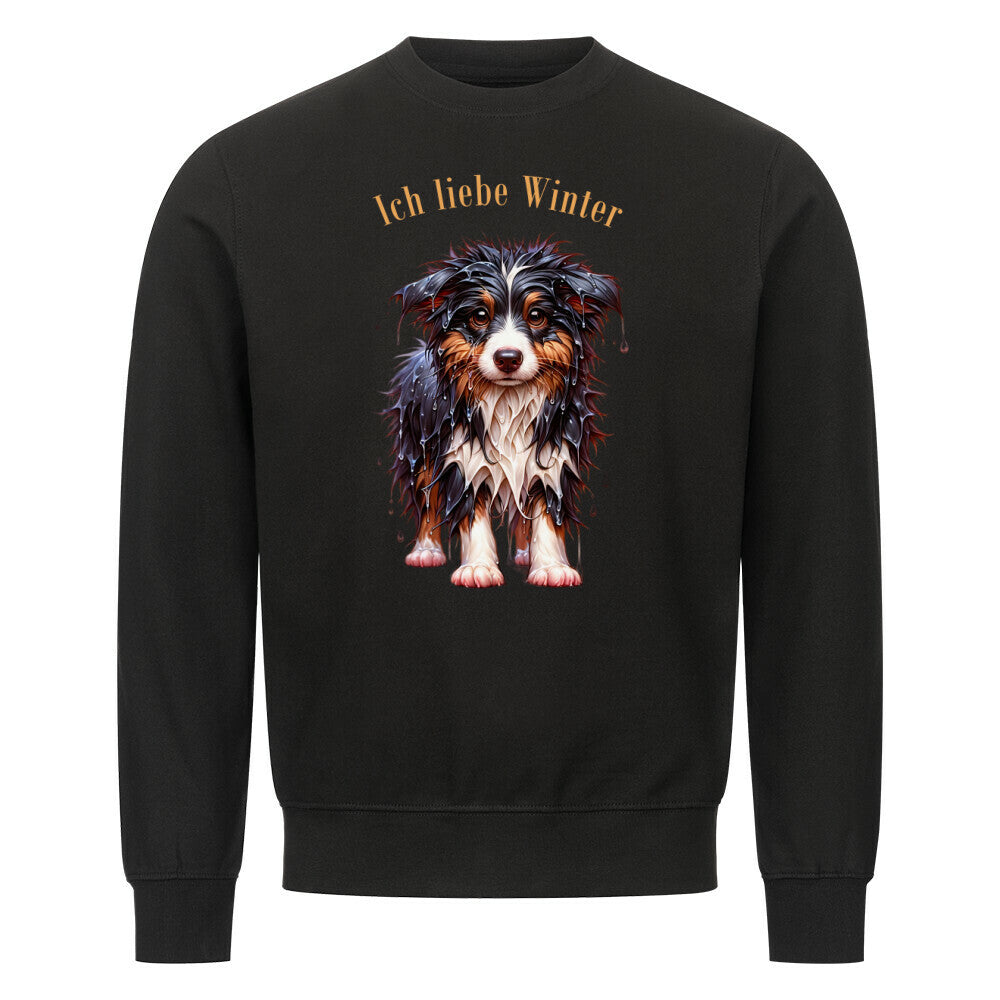 Premium Sweatshirt "Border Collie - Ich liebe Winter" Schwarz – hunde-shirt.de