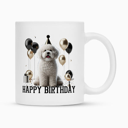 Tasse "Bologneser - Happy Birthday" Weiß – hunde-shirt.de