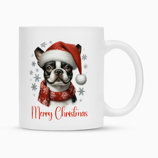 Tasse "Boston Terrier - Merry Christmas" Weiß – hunde-shirt.de