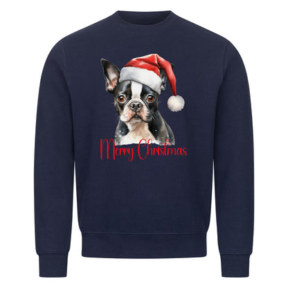 Premium Sweatshirt "Boston Terrier - Merry Christmas" Navy Blue – hunde-shirt.de