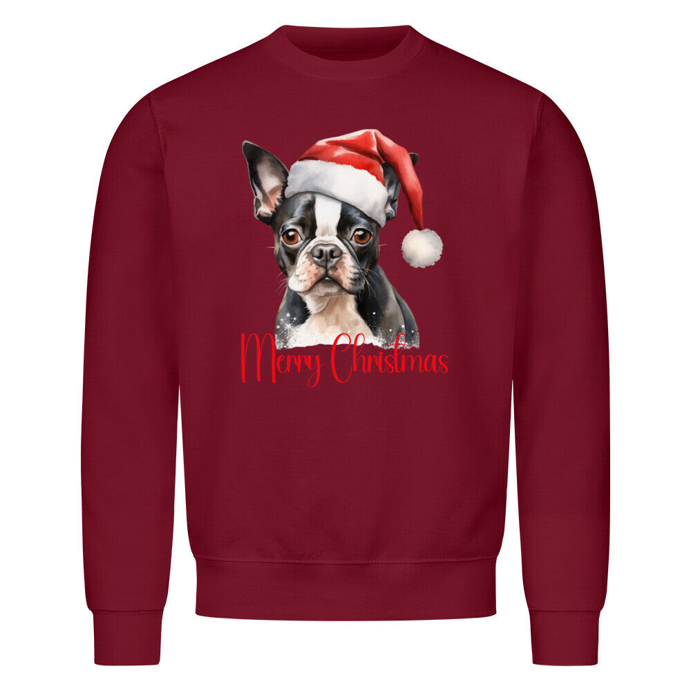 Premium Sweatshirt "Boston Terrier - Merry Christmas" Burgunder – hunde-shirt.de