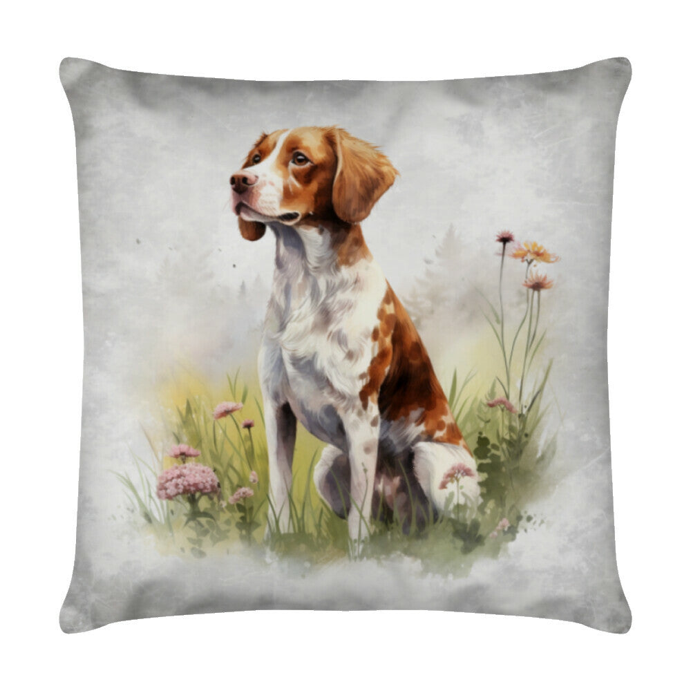 Kissen "Brittany Spaniel - Natur" Weiß – hunde-shirt.de