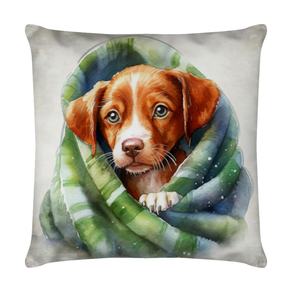 Kissen "Brittany Spaniel - Kuscheln" Weiß – hunde-shirt.de