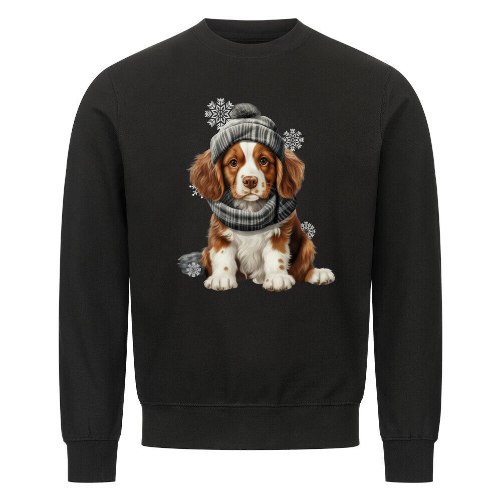 Premium Sweatshirt "Brittany Spaniel - Winter Puppy" Schwarz – hunde-shirt.de