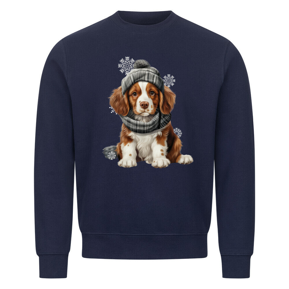 Premium Sweatshirt "Brittany Spaniel - Winter Puppy" Navy Blue – hunde-shirt.de