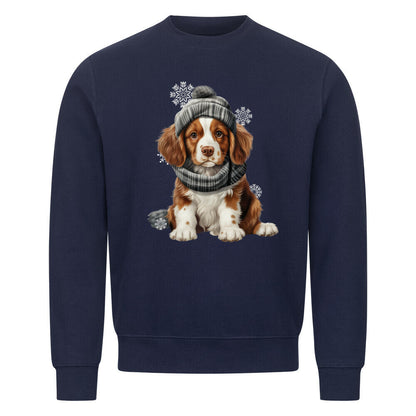Premium Sweatshirt "Brittany Spaniel - Winter Puppy" Navy Blue – hunde-shirt.de