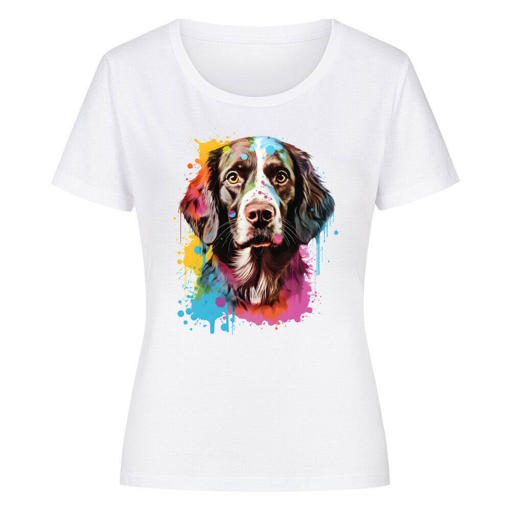 Premium Organic Damen-Shirt "Brittany Spaniel - Paint" Weiß – hunde-shirt.de