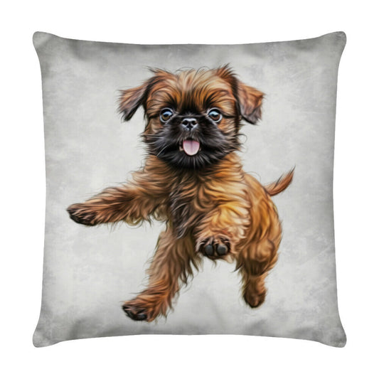 Kissen "Brüsseler Griffon - Jump" Weiß – hunde-shirt.de
