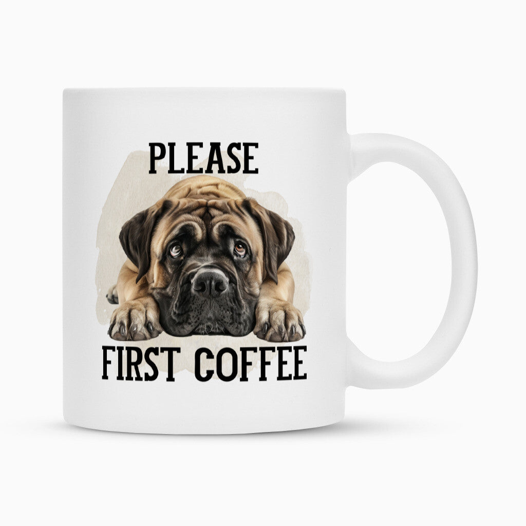 Tasse "Bullmastiff - Please first Coffee" Weiß – hunde-shirt.de