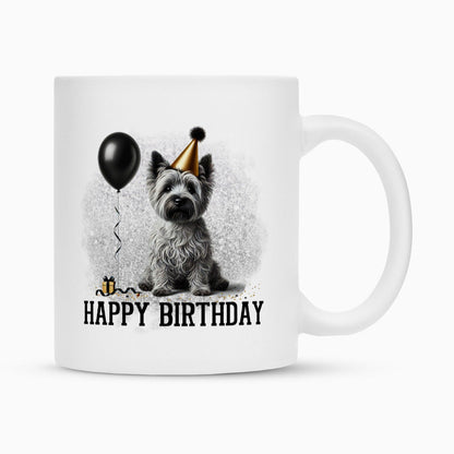Tasse "Cairn Terrier - Happy Birthday" Weiß – hunde-shirt.de