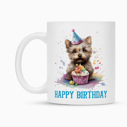 Tasse "Cairn Terrier - Happy Birthday blue" – hunde-shirt.de