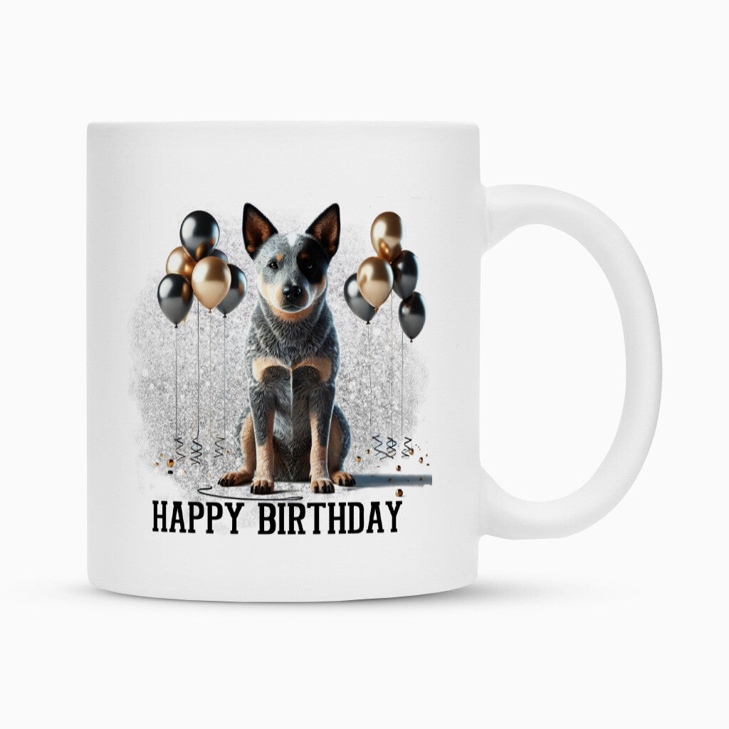 Tasse "Australian Cattle Dog - Happy Birthday" Weiß – hunde-shirt.de