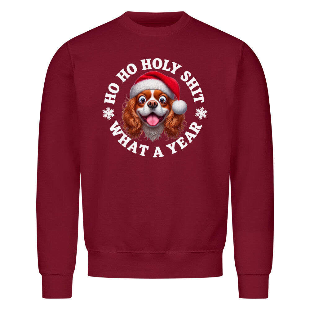 Premium Sweatshirt "Cavalier King Charles - HO HO..." Burgunder – hunde-shirt.de