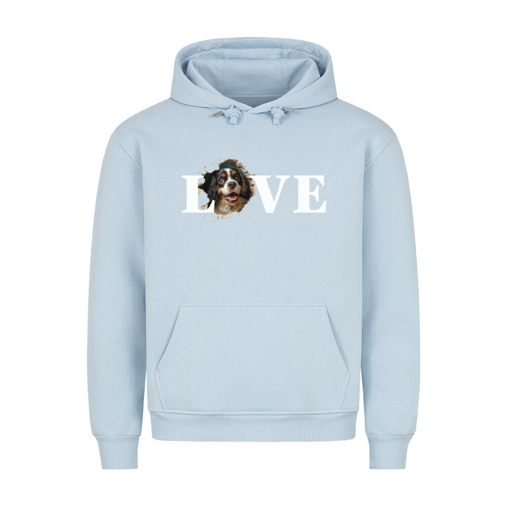 Premium Hoodie "Cavalier King Charles ( dunkel ) - LOVE" Babyblau – hunde-shirt.de